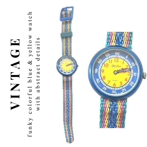 🎉rare!🎉 1980s Flik Flak Swiss water resistant multicolor funky abstract watch - Picture 16 of 16